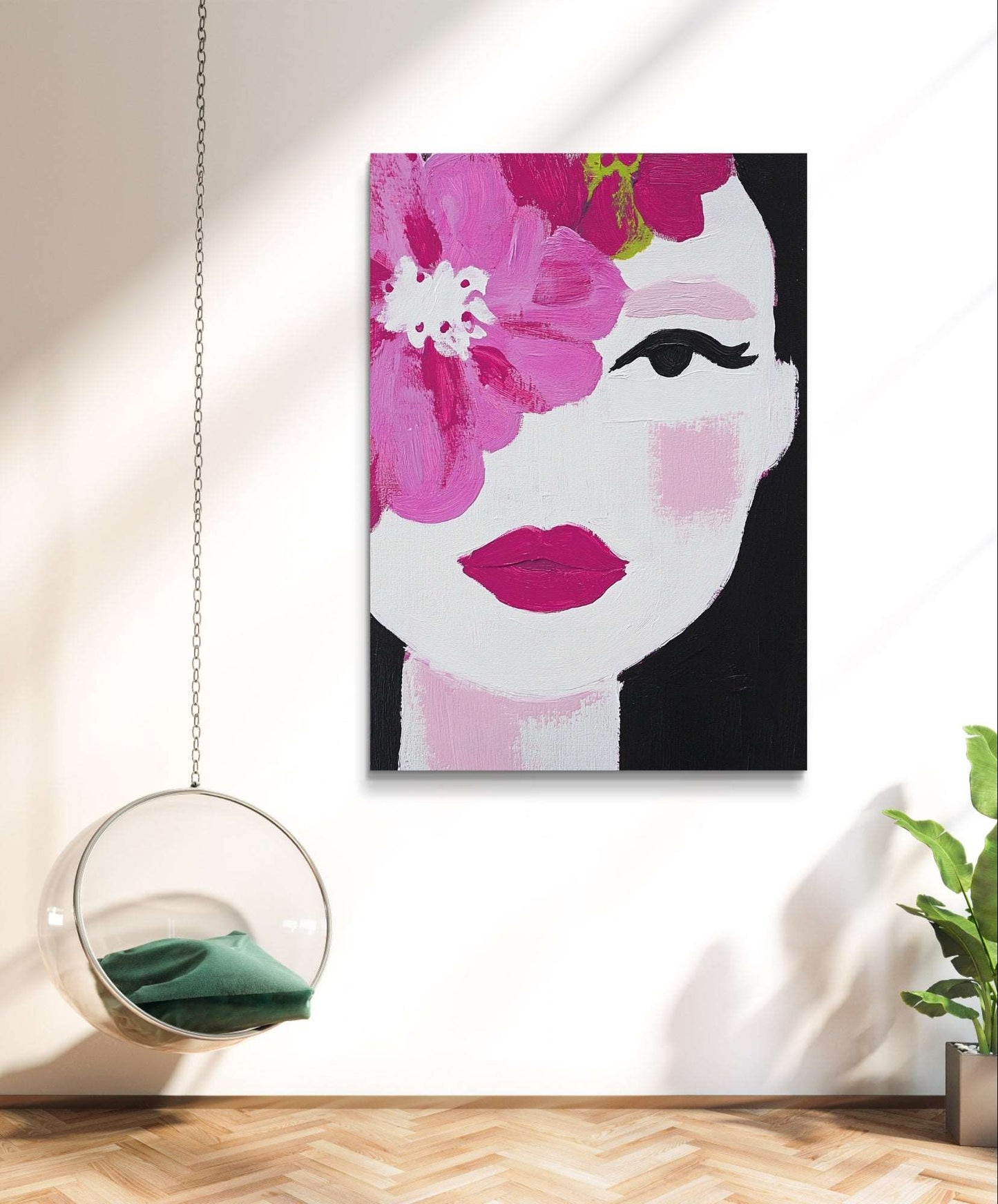 Porträt einer Frau in Pink und weiß
