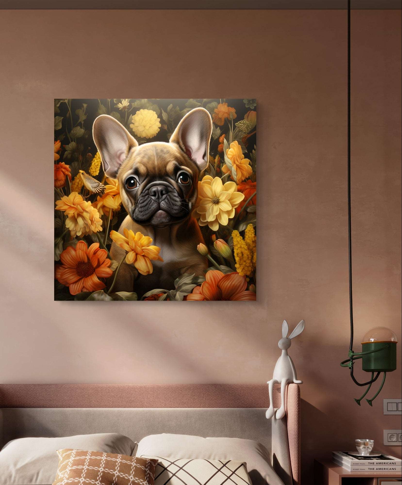 Französische Bulldogge mit Blumen