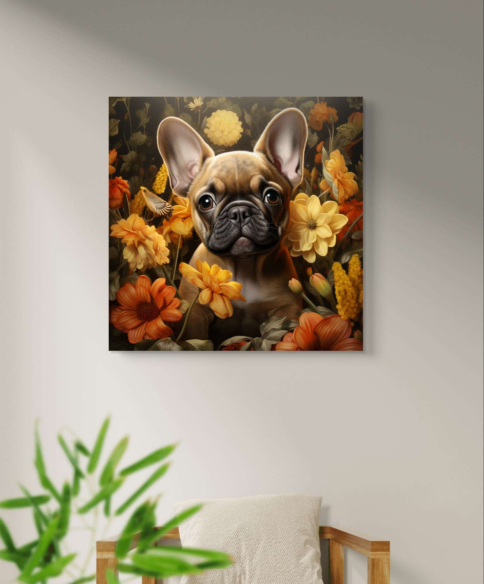 Französische Bulldogge mit Blumen