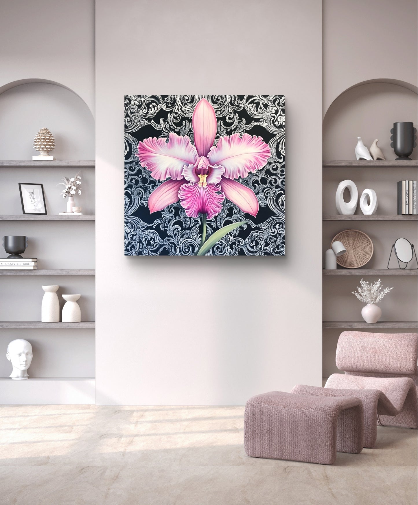 Pink Orchidee auf Ornament 01